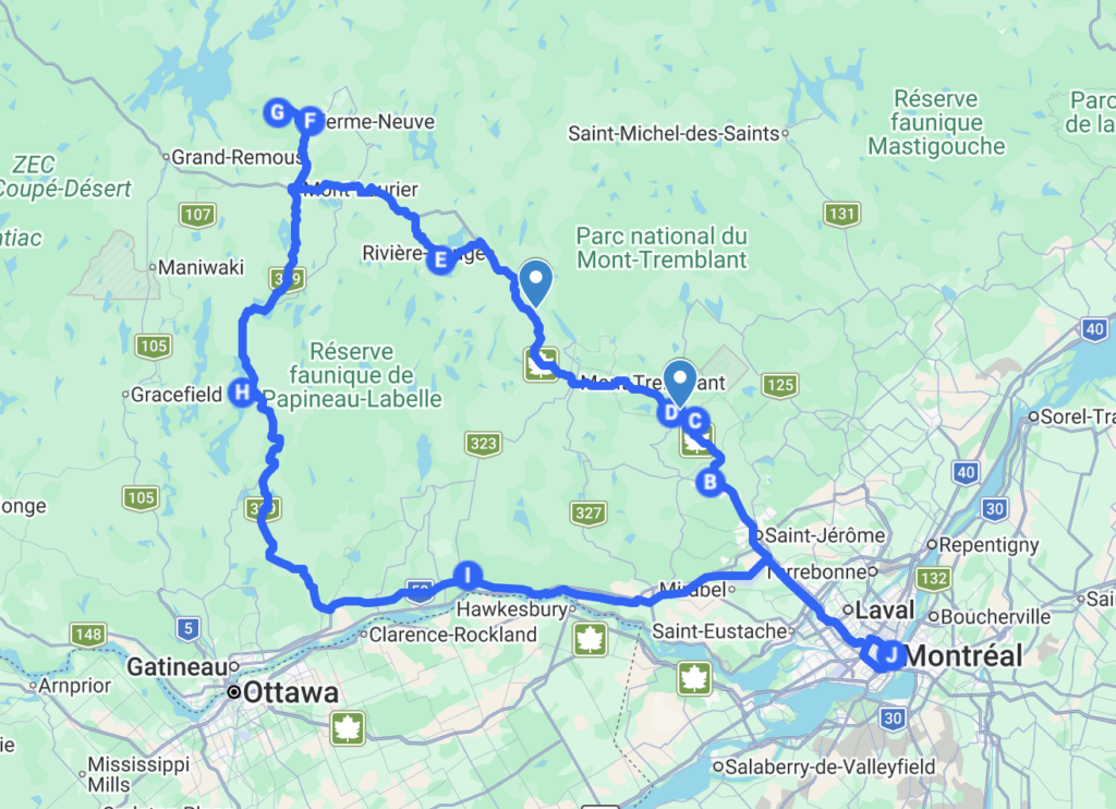 carte interactive road trip Laurentides